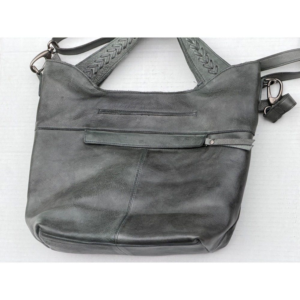 Leather Hobo Crossbody Bag Womens Large Green Braided Handle Distressed